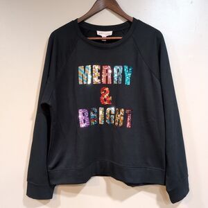 Philosophy Christmas Sweatshirt Womens XL Sequin Merry Bright Black Sparkle NEW